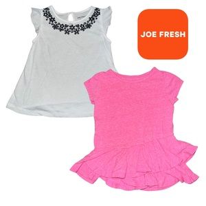 Lot of 2 Joe Fresh Girls Shirts EUC 3T Pink w Ruffles & White w Black Flowers